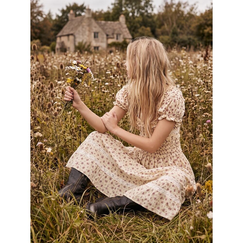 Free People Dainty Cottage Ethereal Bali Juniper Midi Dress 10 Lace Cream Floral - Picture 14 of 14